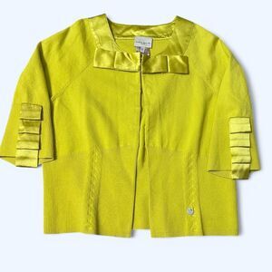 Karen Millen Chartreuse Satin Bow Cardigan – Sz 3 (US M)